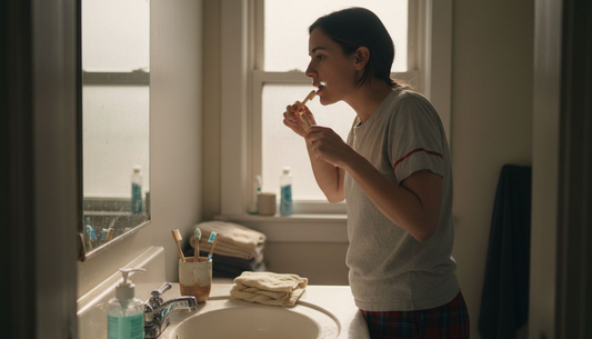 Woman brushing teeth with gentle care