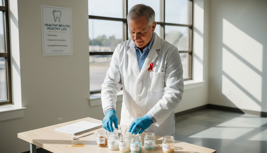 Dental hygienist prepping Dead Sea minerals display