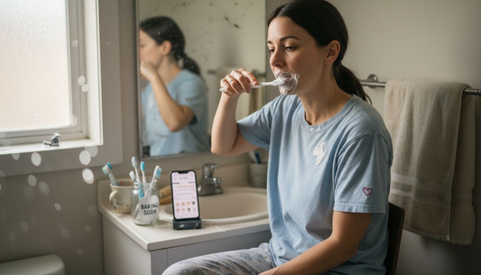 Woman applying natural teeth whitening paste