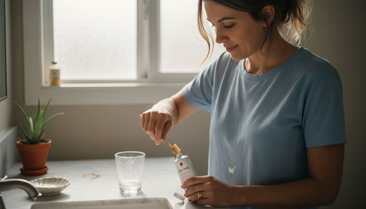 SLS-free toothpaste on bathroom counter