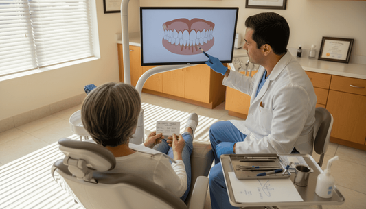 Dentist discussing tooth health with patient