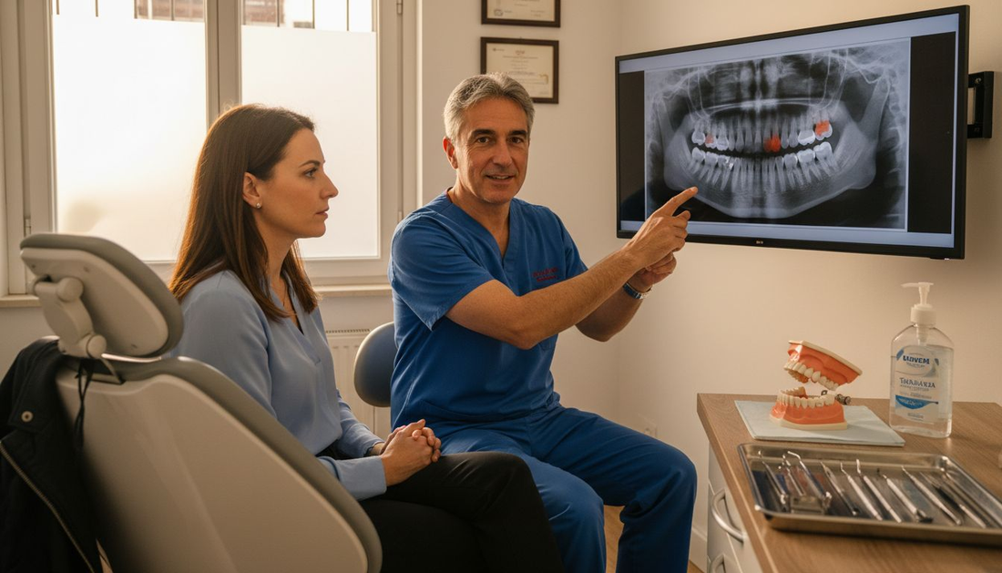 Dentist explaining gum sensitivity causes