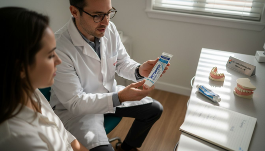 Dentist explaining sensitivity toothpaste benefits