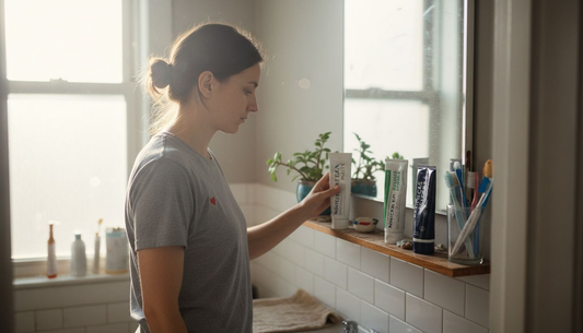 Parent reaching for mineral toothpaste tube