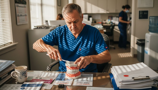 Dentist demonstrates gentle brushing technique