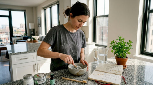 Woman preparing natural oral care in kitchen
