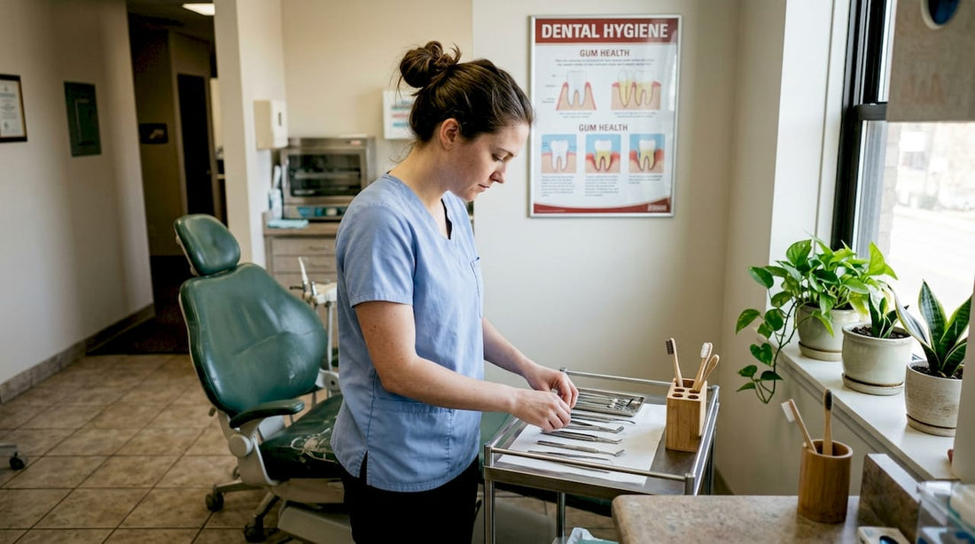 Dentist in eco-friendly clinic with reusable tools