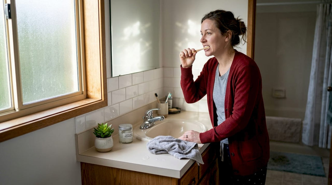 Woman using sustainable oral care routine