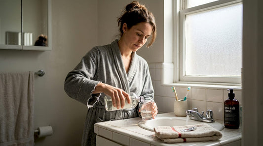 Woman preparing mineral-based mouthwash
