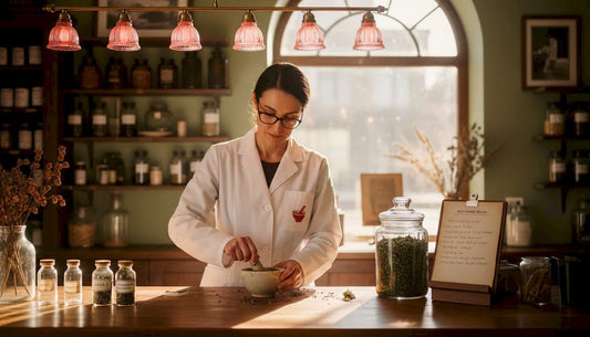 Pharmacist blending natural mouthwash ingredients