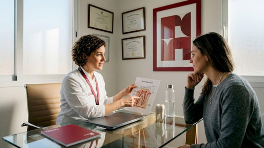 Dentist explaining oral health options to patient