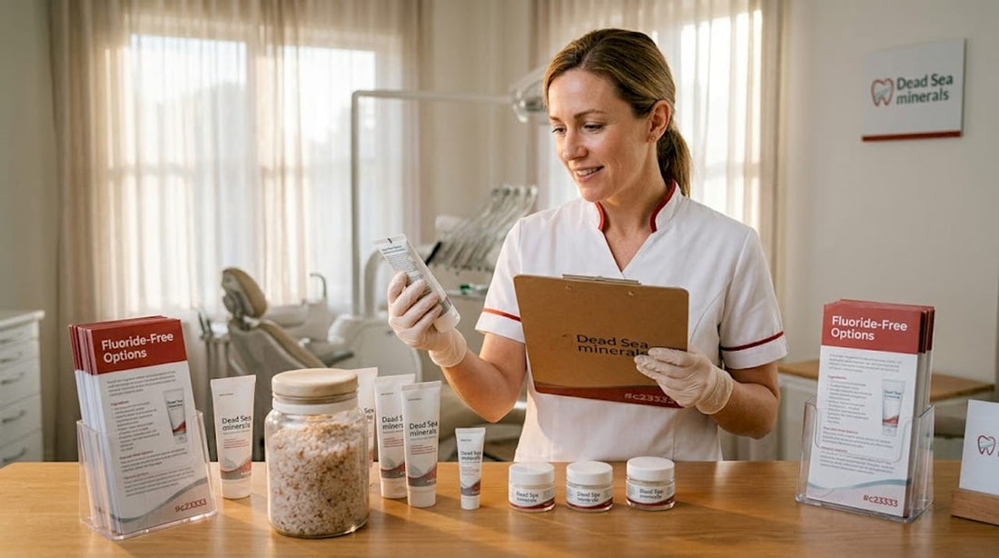 Dental hygienist checks Dead Sea mineral oral care