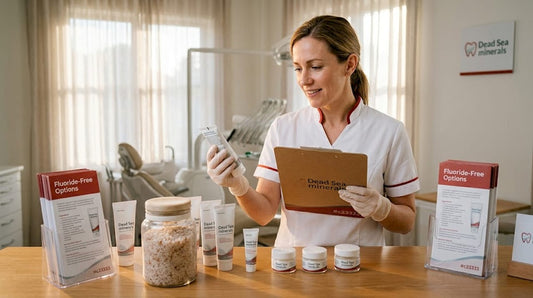 Dental hygienist checks Dead Sea mineral oral care