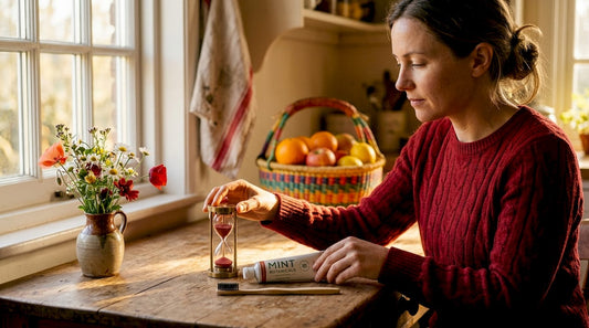 Woman preparing fluoride-free oral care routine