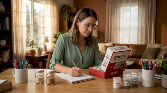 Dental researcher examines mineral samples at desk