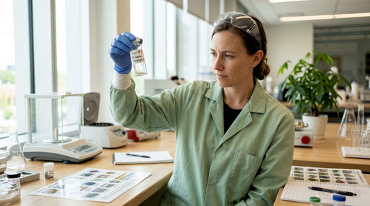 Dental researcher examining Dead Sea mineral sample