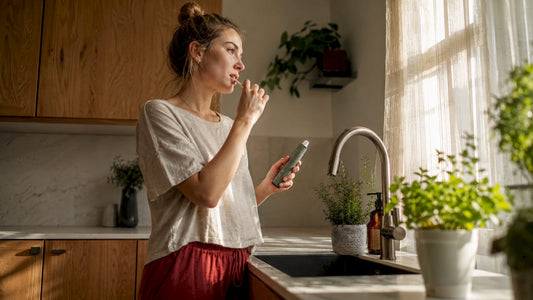 Woman brushing teeth with hemp toothpaste