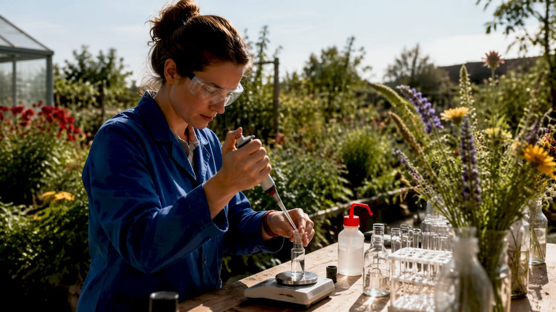 Lab technician performing oral care ingredient testing