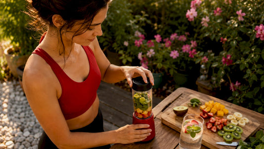 Woman preparing healthy smoothie for gum immune support