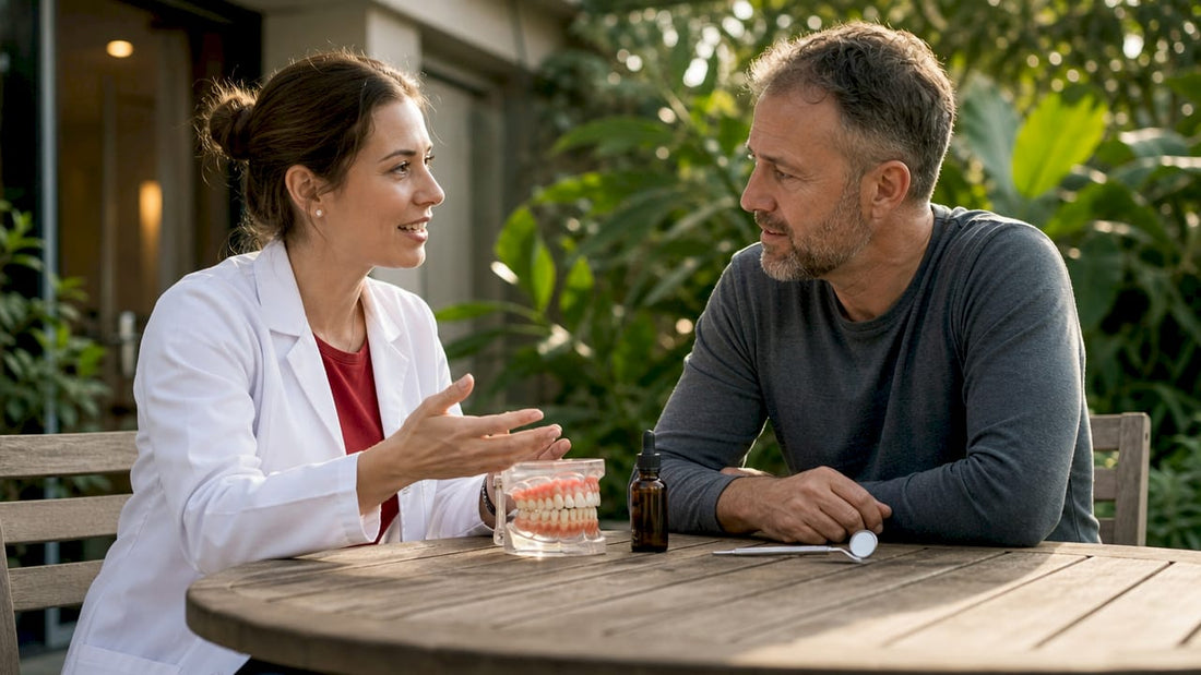 Dentist consulting patient about hemp dental care