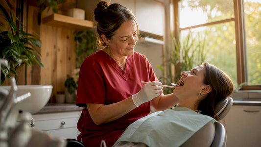 Dentist examining patient's oral health