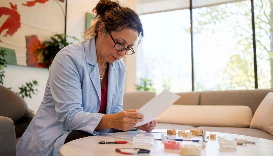 Dental professional reviewing certification documents