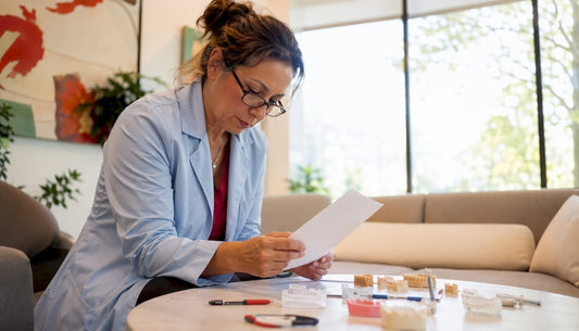 Dental professional reviewing certification documents