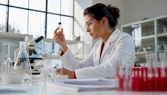 Dental researcher examining oral care product