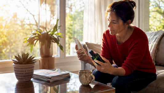 Woman reviewing hemp fluoride-free oral products
