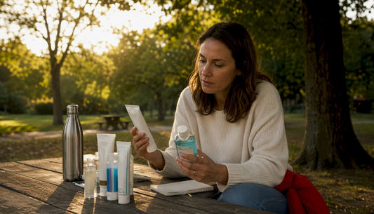 Woman reviewing fluoride-free oral care products