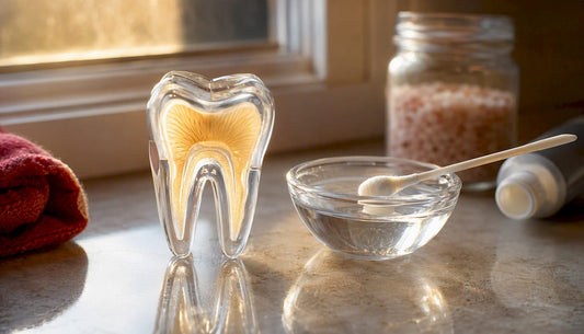 Tooth model showing enamel layers and whitening agent