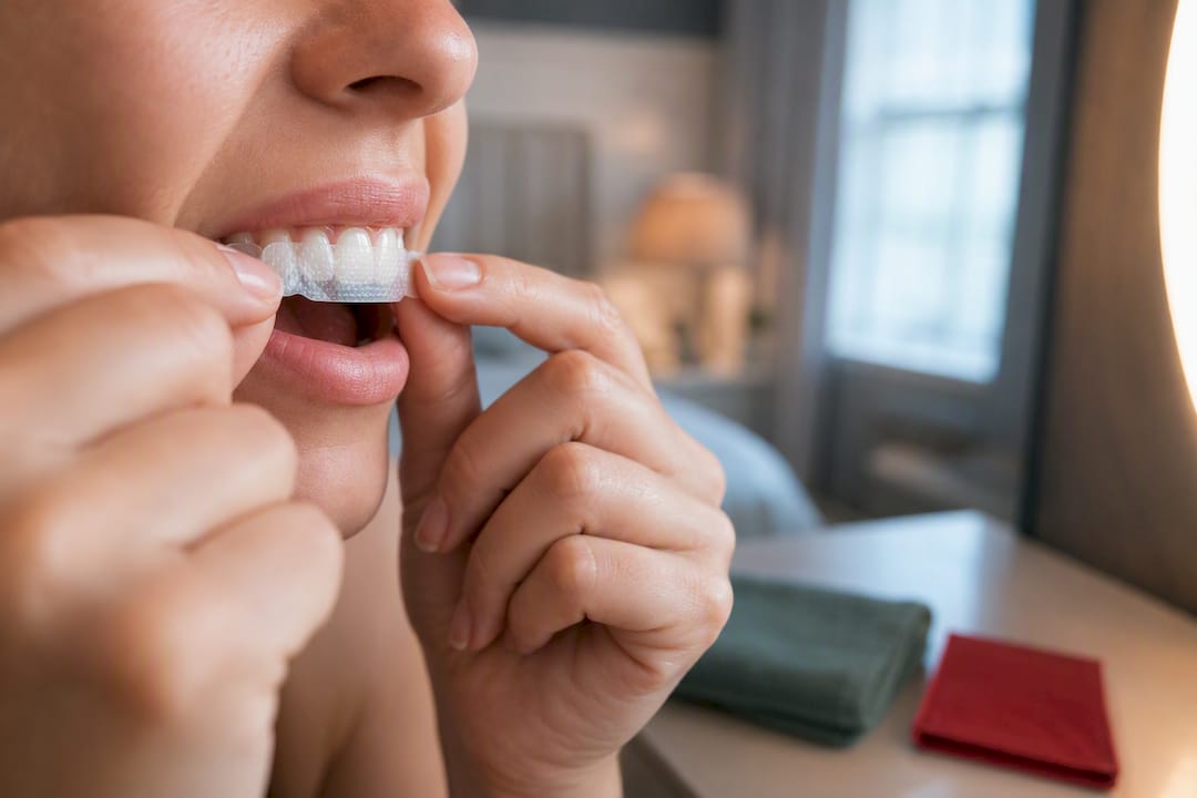 Whitening strip applied to sensitive teeth