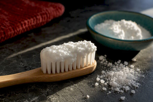 Baking soda paste on toothbrush bristles