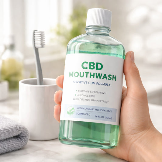 best cbd mouthwash for sensitive gums review bottle and toothbrush