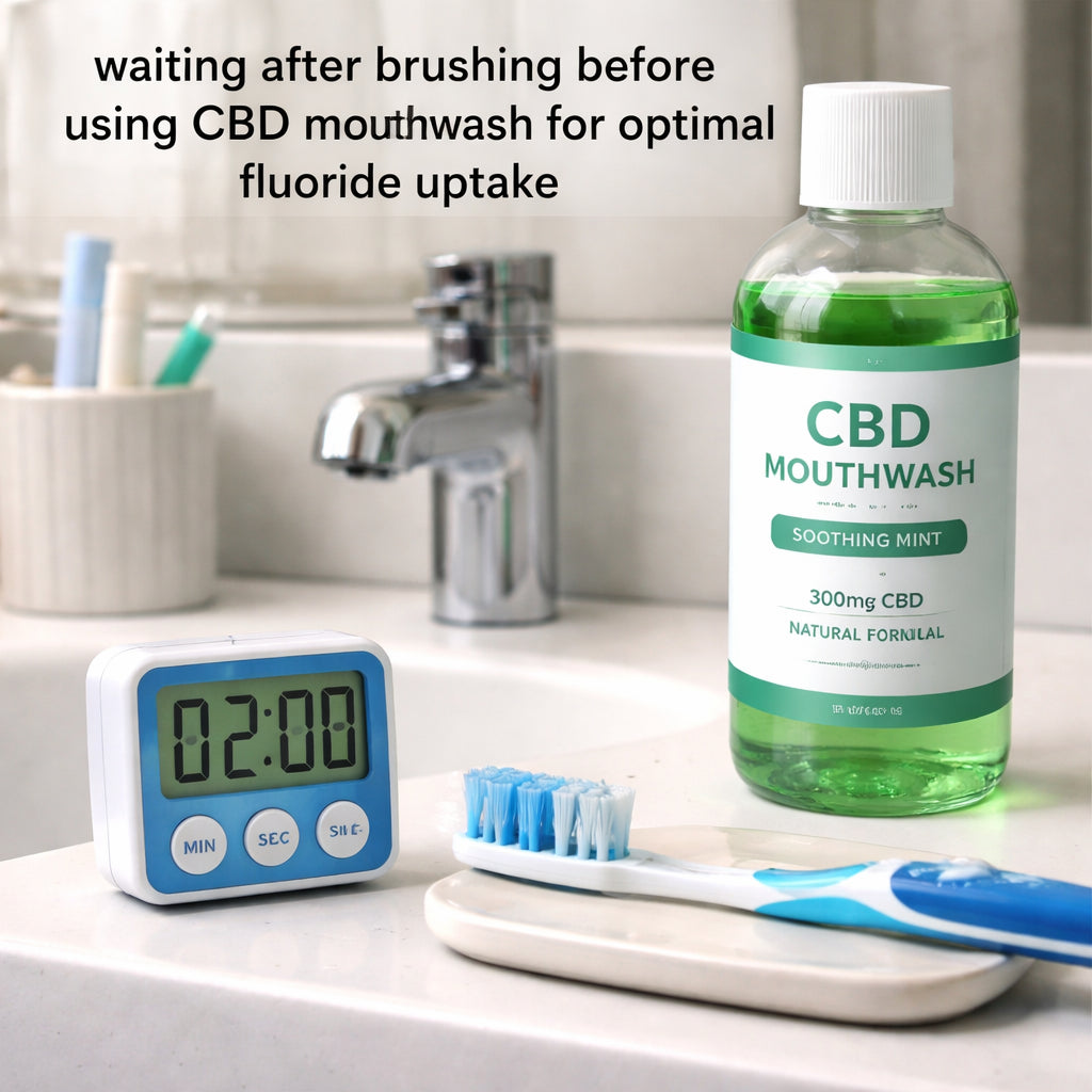 "waiting after brushing before using CBD mouthwash for optimal fluoride uptake"