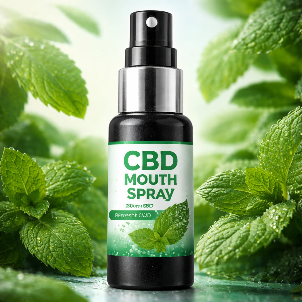 “CBD mouth spray for morning breath freshening bottle”.