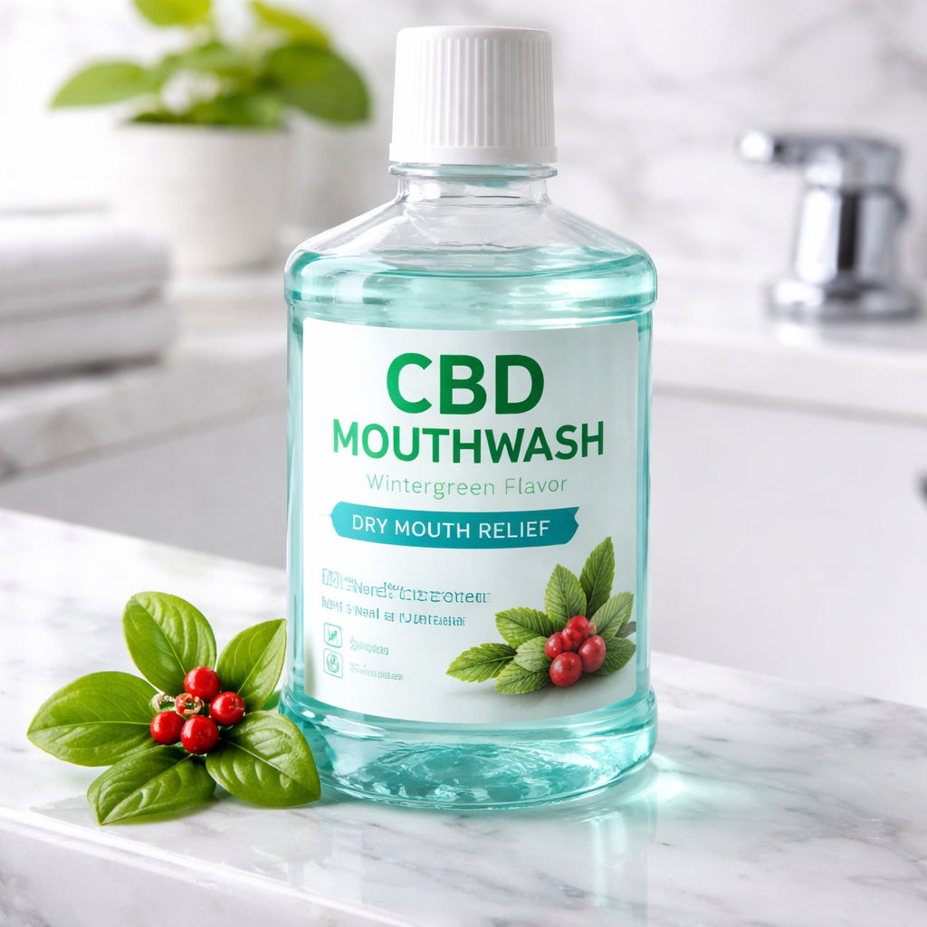 cbd mouthwash bottle wintergreen flavor for dry mouth relief