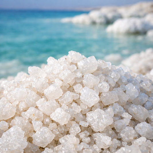 Dead Sea salt crystals close-up showing mineral richness.