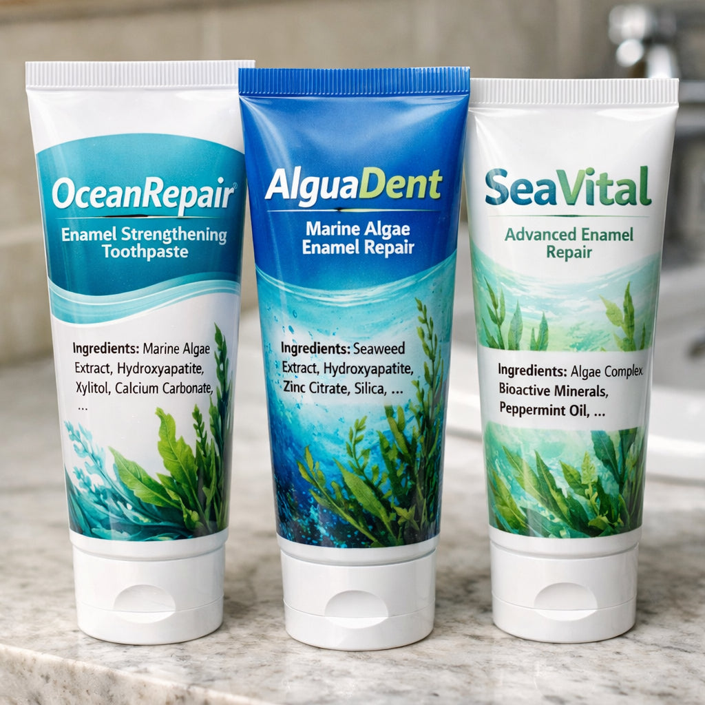 Comparison of marine algae toothpaste tubes for enamel repair.